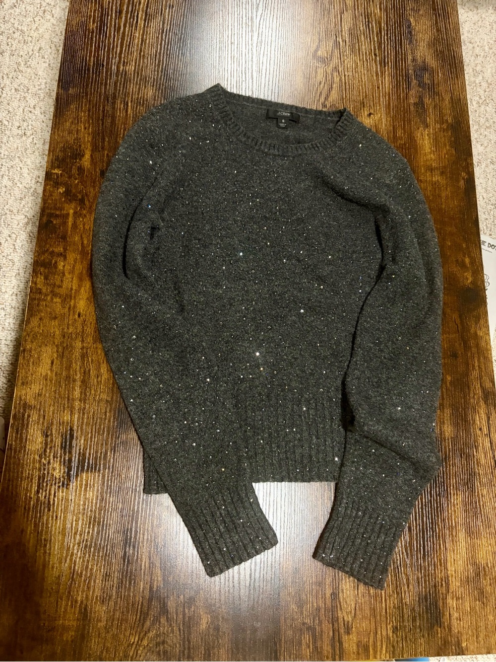 J. Crew Gemstone Sparkle Supersoft Knit Crewneck Sweater Charcoal Grey Size S